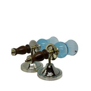 VTG HOMCO Wall Sconces Set of 2 Brass Wood Glass Shade Mid-Century Blue Elegant